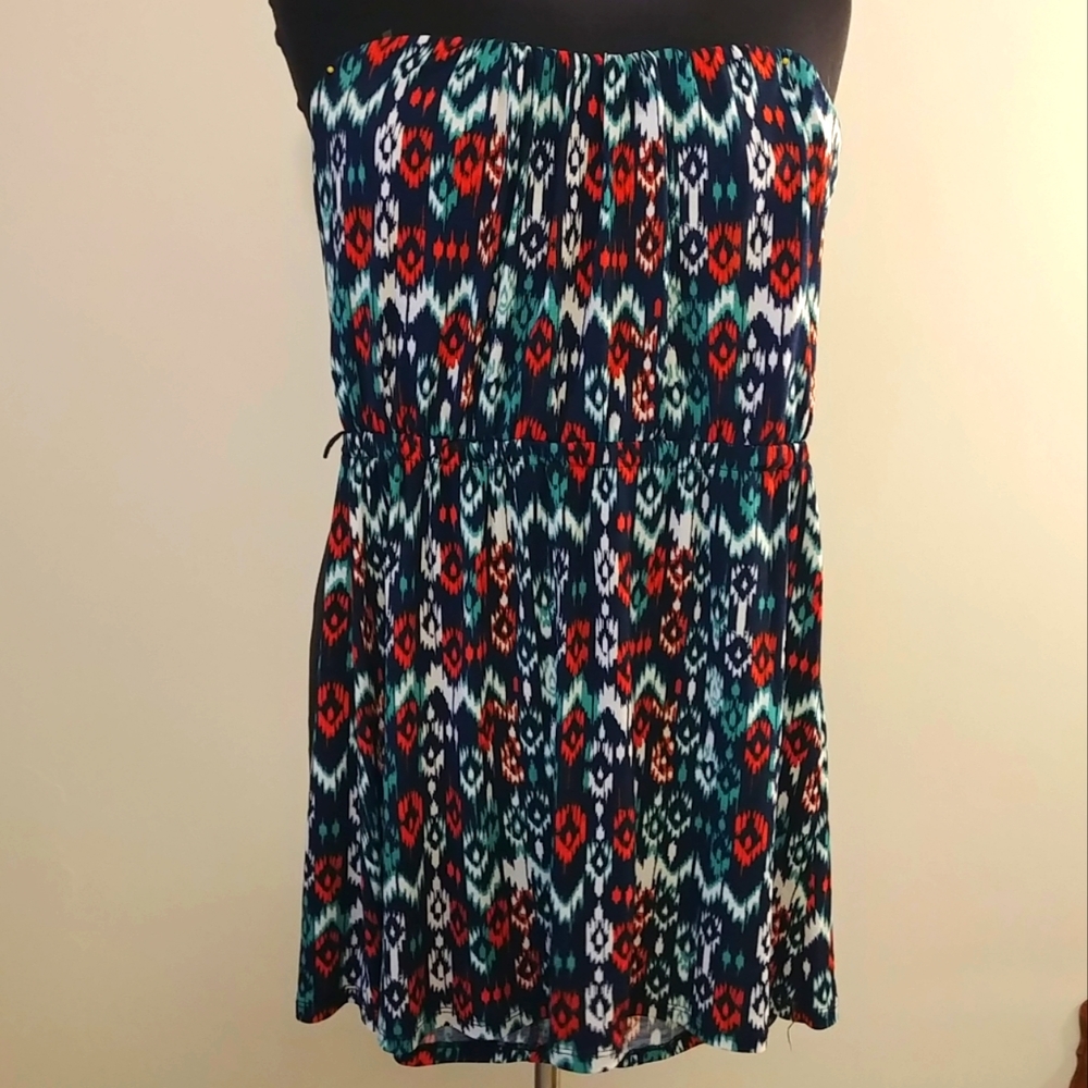 Colorful Print Strapless Dress